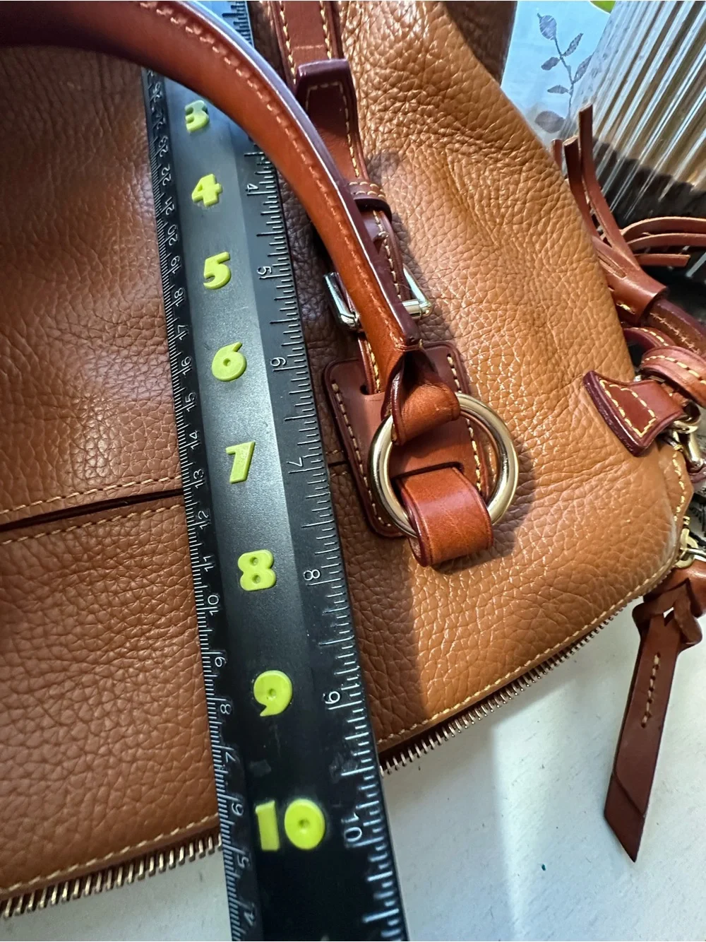 Dooney & Bourke Rustic Brown Pebbled Leather Domed Tassel Satchel - Picture 9 of 12
